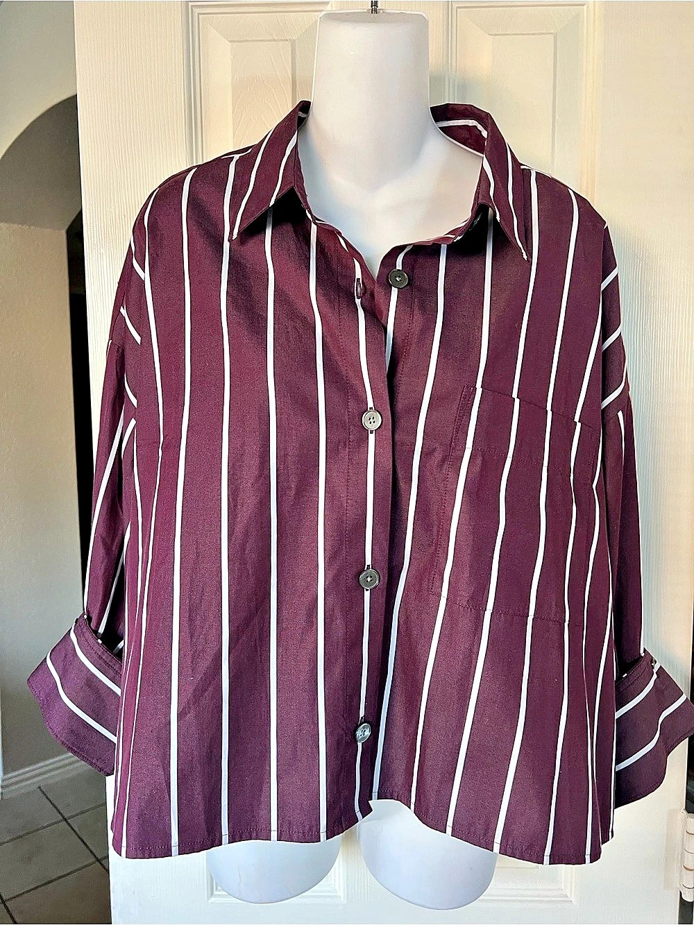 Madewell NYS24 Striped Cotton Button Down in Purple & White XL NWT
